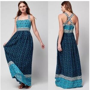 Faherty Gracie linen maxi dress in blue size xl